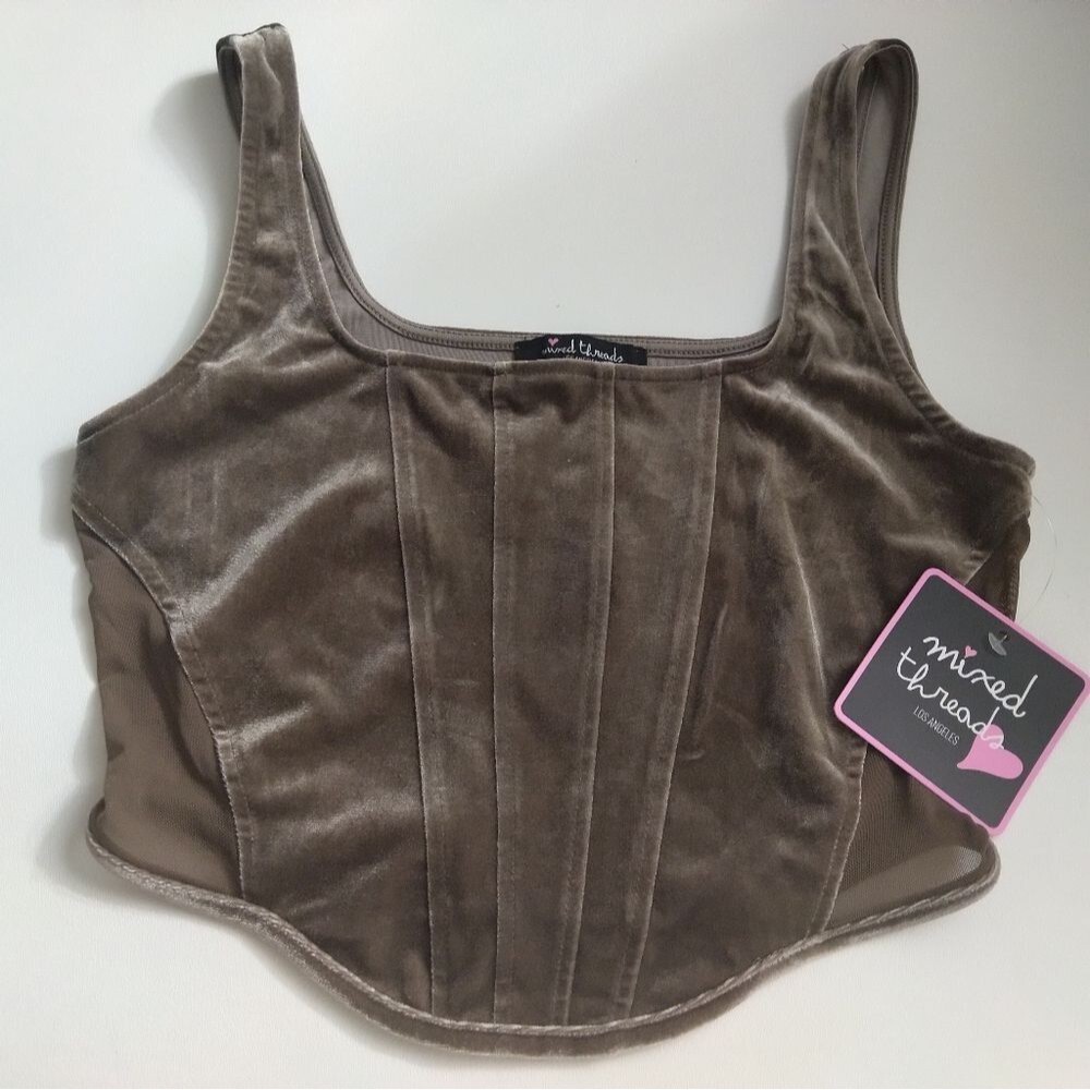 Mixed Threads Faux·Taupe Velvet Crop Tank Top New Size M